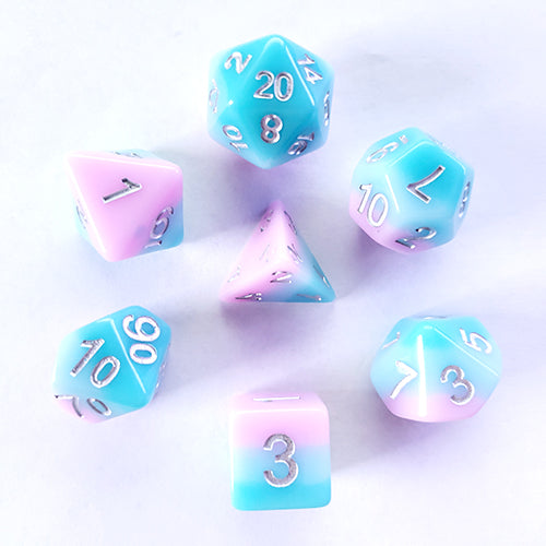 Galactic Dice Premium Dice Sets - Lover's Whisper (Blue, Pink, & Silver) Acrylic Set of 7 Dice | Galactic Toys & Collectibles