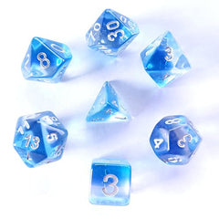 Galactic Dice Premium Dice Sets - Transparent Blue Gradient (Blue, Clear, & Silver) Acrylic Set of 7 Dice | Galactic Toys & Collectibles
