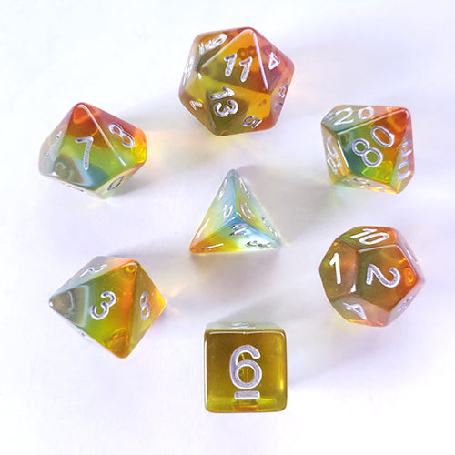 Galactic Dice Premium Dice Sets - Yellow Aurora (Yellow, Red, & Silver) Acrylic Set of 7 Dice | Galactic Toys & Collectibles