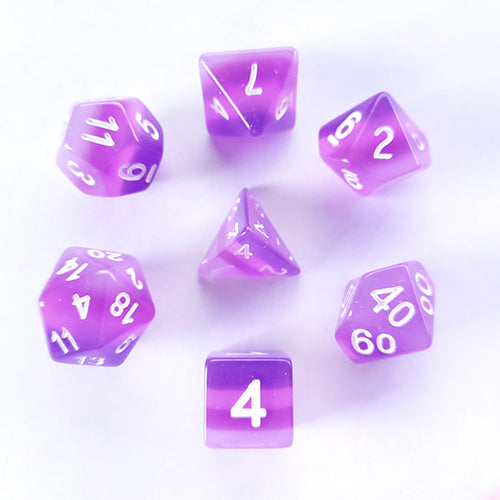 Galactic Dice Premium Dice Sets - Purple (Purple & White) Transparent Layer Acrylic Set of 7 Dice | Galactic Toys & Collectibles
