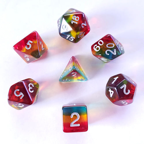 Galactic Dice Premium Dice Sets - Sunset Dusk (Red, Blue, & Silver) Acrylic Set of 7 Dice | Galactic Toys & Collectibles