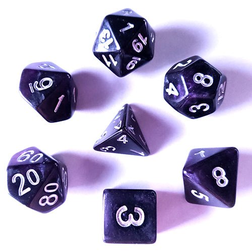Galactic Dice HD Dice Sets - Amethyst (Dark Purple & White) Acrylic Set of 7 Dice | Galactic Toys & Collectibles