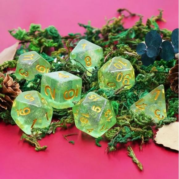 Galactic Dice HD Dice Sets - Green Iridescent Acrylic Set of 7 Dice | Galactic Toys & Collectibles
