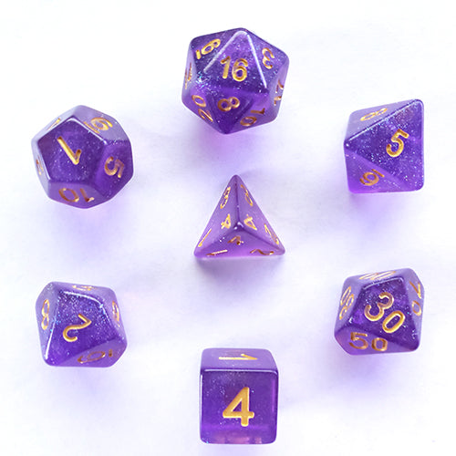 Galactic Dice Premium Dice Sets - Purple Iridescent (Purple & Gold) Acrylic Set of 7 Dice | Galactic Toys & Collectibles