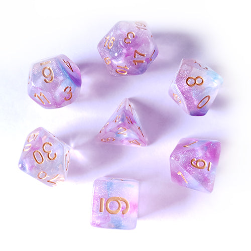 Galactic Dice HD Dice Sets - Violet Storm (Clear, Purple, & Gold) Acrylic Set of 7 Dice | Galactic Toys & Collectibles