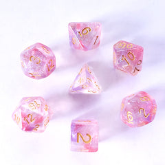 Galactic Dice Premium Dice Sets - Luminous Ruby (Clear, Pink, & Gold) Acrylic Set of 7 Dice | Galactic Toys & Collectibles