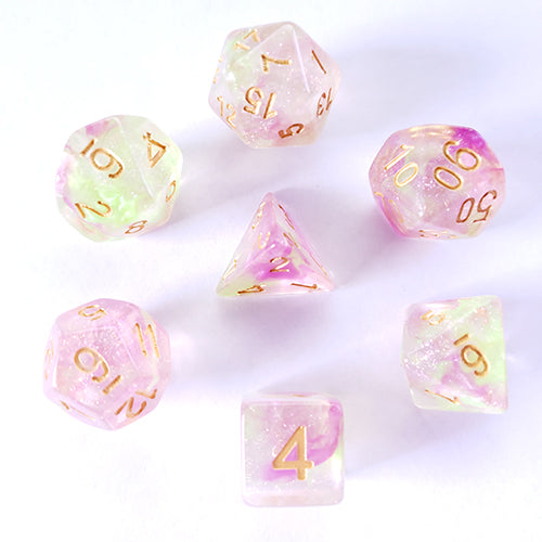 Galactic Dice Premium Dice Sets - Dragon's Breath (Clear, Pink, & Yellow) Acrylic Set of 7 Dice | Galactic Toys & Collectibles