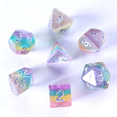 Galactic Dice Premium Dice Sets - Chewy Candy (Clear Rainbow & Silver) Acrylic Set of 7 Dice | Galactic Toys & Collectibles