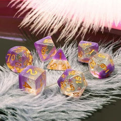 Galactic Dice Premium Dice Sets - Violet Sunset (Clear, Purple, & Gold) Acrylic Set of 7 Dice | Galactic Toys & Collectibles