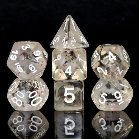 Galactic Dice Premium Dice Sets - Blossom Snowfall (Clear, Red, & White) Acrylic Set of 7 Dice | Galactic Toys & Collectibles