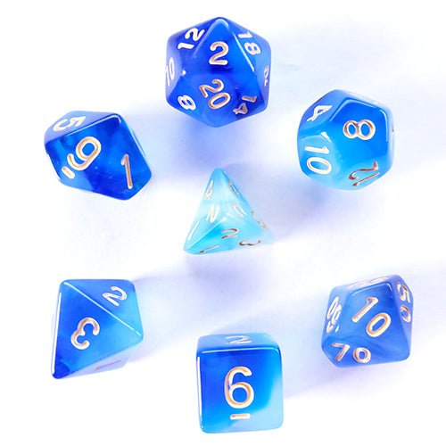 Galactic Dice Premium Dice Sets - Blue Milky (Blue & White) Acrylic Set of 7 Dice | Galactic Toys & Collectibles