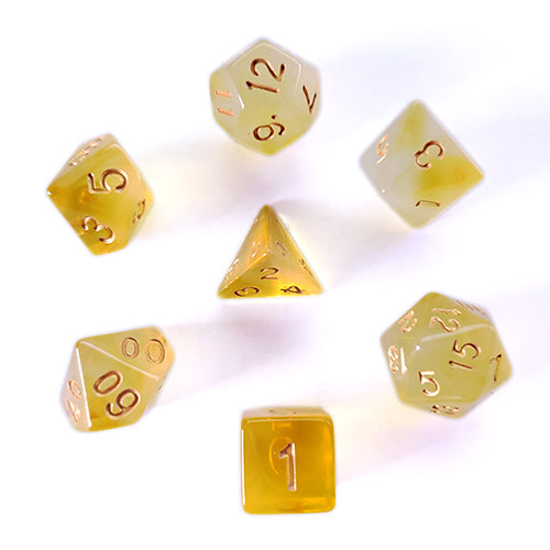 Galactic Dice Premium Dice Sets - Yellow Milky (Yellow & Gold) Acrylic Set of 7 Dice | Galactic Toys & Collectibles