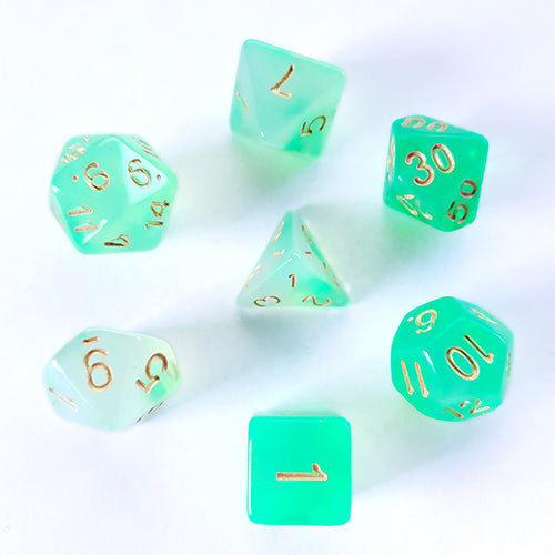 Galactic Dice Premium Dice Sets - Green Milky (Green & Gold) Acrylic Set of 7 Dice | Galactic Toys & Collectibles