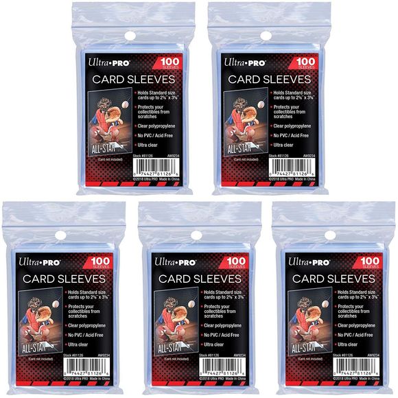 These ultra clear protective sleeves are great for protecting your standard-sized collectible cards. These are typically used to provide extra lining inside rigid toploaders. Acid free - no PVC. Quantity: 100 per pack. (Total 10 PACKS) for 1000 total sleeves.