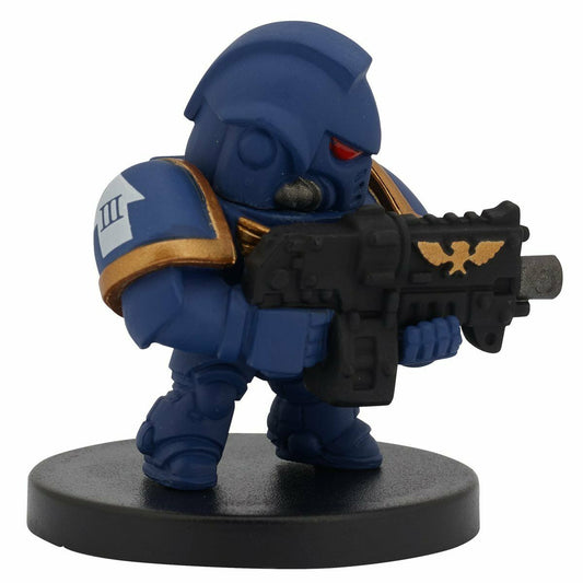 Bandai's Warhammer 40,000 Chibi figures lets you collect some of the most iconic characters. Each figures measures approximately 1 1/2-inches tall and this series includes Ultramarine Primaris Intercessor with Bolt Rifle, Skitarii Ranger with Arc Rifle, Adepta Sororitis Battle Sister with Bolt Gun and Power Sword, Grey Knight with Nemesis Force Sword, and Eversor Assassin with Executioner Pistol and Neutral Gauntlet. The Ultramarine Primaris Intercessor figure comes in opened blind foil packaging - to confi