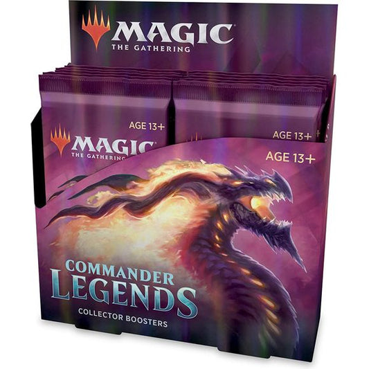 The Commander Legends Collector Booster Box contains 12 Collector Booster packs. Each 15-card pack contains 2x extended-art cards (1 C/U and 1 R/M), 1x foil etched showcase legendary mythic, 1x foil etched showcase legendary R/M or foil borderless planeswalker, 1x foil etched showcase legendary uncommon or foil etched showcase Prismatic Piper, 1x foil rare or mythic rare (30% chance of extended-art), 2x foil legendary U/R/M, 2x foil uncommons (each with a 20% chance of being upgrade to a foil extended-art c