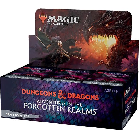 36 Adventures in the Forgotten Realms (AFR) Magic: The Gathering Draft Boosters
15 MTG cards per Draft Booster
Rare or Mythic Rare in every pack
Just add lands and draft with up to 12 players
Beloved Dungeons & Dragons heroes and monsters have ventured into Magic for the ultimate crossover!