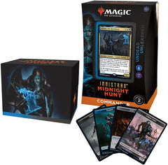 Undead Unleashed introduces cards that create a horrifying number of Zombie tokens with decayed. Play aggressive with a disposable army, raise more from the grave, and bury your opponents in a relentless swarm.

Innistrad: Midnight Hunt also introduces “decayed.” Creatures with decayed fall apart in battle. They can’t block. And when they attack, you must sacrifice them at the end of combat.

The Undead Unleashed Innistrad: Midnight Hunt Commander Deck set includes 1 ready-to-play Blue-Black deck of 100