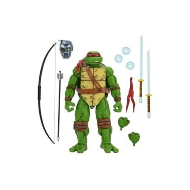 Based on the “Return to New York” storyline in Eastman & Laird’s Teenage Mutant Ninja Turtles comic books from Mirage Studios! These 7-inch scale action figures are fully articulated for great ninja poses. Leonardo includes interchangeable hands, Utrom head, swords, ninja stars, bow & arrow, and extra mask tie! Comes in special comic-book themed window box packaging with amazing artwork by Kevin Eastman. Each figure is sold separately.