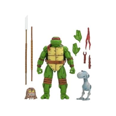 Based on the “Return to New York” storyline in Eastman & Laird’s Teenage Mutant Ninja Turtles comic books from Mirage Studios! These 7-inch scale action figures are fully articulated for great ninja poses. Donatello includes interchangeable hands, bo staff, Mouser, Utrom, spear, and space tools! Comes in special comic-book themed window box packaging with amazing artwork by Kevin Eastman. Each figure is sold separately.