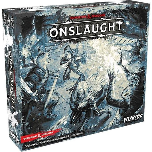 Dungeons & Dragons Onslaught is a competitive skirmish game in which each player controls an adventuring party from one of the powerful factions of the Forgotten Realms. Parties delve into dungeons, battle rival adventurers, and confront fearsome monsters on a quest for treasure and glory! This core set includes everything two players need to play, including twelve characters from two different factions (Harpers and Zhentarim), a horde of monsters, and an immersive campaign that sends rival parties deep int