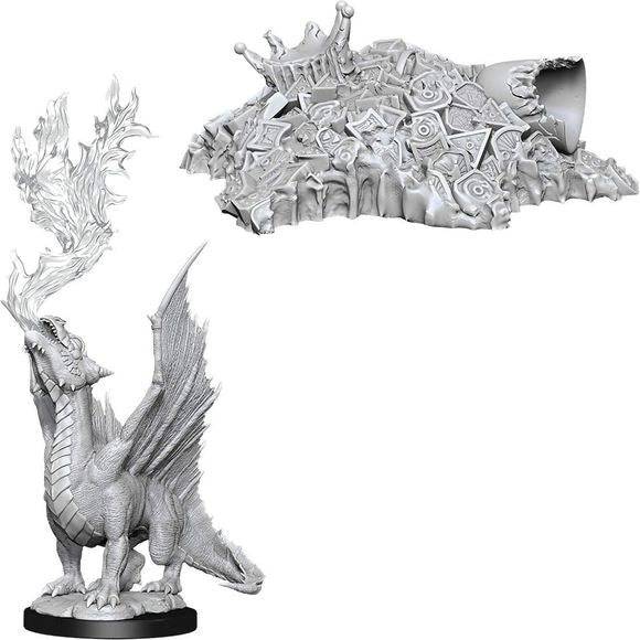 D&D Nolzurs Unpainted Miniatures: Wave 11: Gold Dragon Wyrmling & Small Treasure Pile | Galactic Toys & Collectibles
