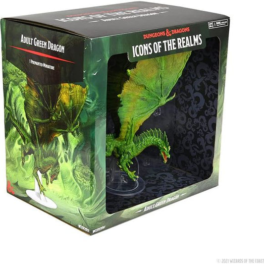 The D&D Icons of the Realms: Adult Green Dragon Premium Figure is an excellent addition to your miniatures collection or display shelf. Sculpted with highly detailed features and using premium paints, this green dragon is a great foe for any adventure! The most cunning and treacherous of true dragons, green dragons use misdirection and trickery to get the upper hand against their enemies. Nasty tempered and thoroughly evil, they take special pleasure in subverting and corrupting the good-hearted. In the anc