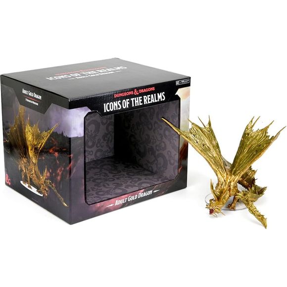 The D&D Icons of the Realms: Adult Gold Dragon Premium Figure is an excellent addition to your miniatures collection or display shelf. Sculpted with highly detailed features and using premium paints, this gold dragon is a great foe for any adventure! The Adult Gold Dragon comes with 2 interchangeable heads as well as the detachable fire breath. The most powerful and majestic of the metallic dragons, gold dragons are dedicated foes of evil. A gold dragon has a sagacious face anointed with flexible spines tha