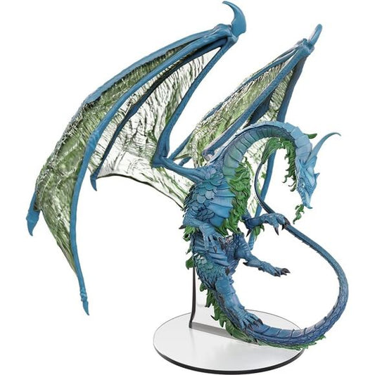 The D&D Icons of the Realms: Adult Moonstone Dragon boxed miniature is an excellent addition to your miniatures collection or display shelf. Sculpted with highly detailed features and using premium paints, this moonstone dragon is a great foe for any adventure! Moonstone dragons are graceful and elegant creatures with opalescent scales and ruffs of emerald-green fur running down their chins, chests, backs, and tails. One horn arcs from the back of a moonstone dragon’s skull and another at the tip of the nos