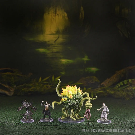 Are you brave enough to explore murky swamps and haunted bogs? These places are home to some of Dungeons & Dragons` most iconic monsters, including the corrupted yuan-ti, ancient mummies, fierce bullywugs, and ghastly bodaks. Collect 46 pre-painted creatures! Miniatures come on clear plastic bases, perfectly sized for your tabletop Dungeons & Dragons game! Great for starting or rounding out your Dungeons & Dragons miniatures collection. Contains 1 Large miniature and 3 Medium or Small miniatures.