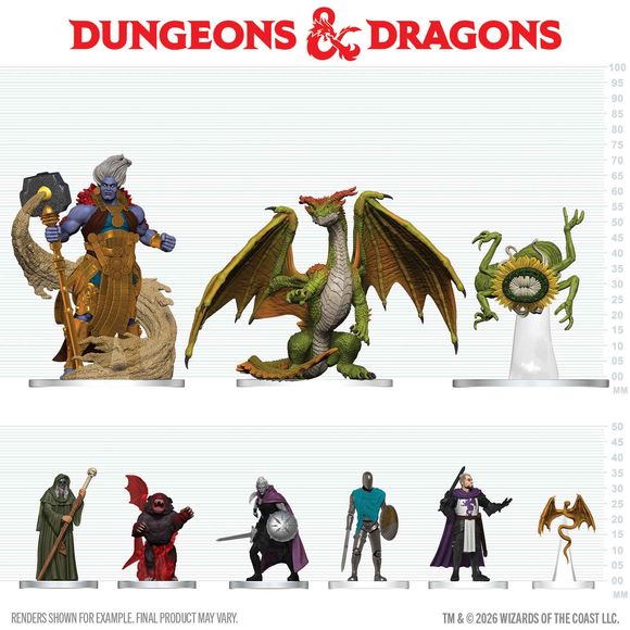 A great choice for starting or expanding your collection.
Collect all 46 miniatures, including creatures featured in Forgotten Realms: Adventures in Faerûn and Forgotten Realms: Heroes of Faerûn. 
Features a carefully curated lineup from the Forgotten Realms' most iconic factions, including the idealist Harpers, mercenary Zhentarim, druidic Emerald Enclave, and more.
Each Booster contains 1 large miniature and 3 medium or small miniatures.