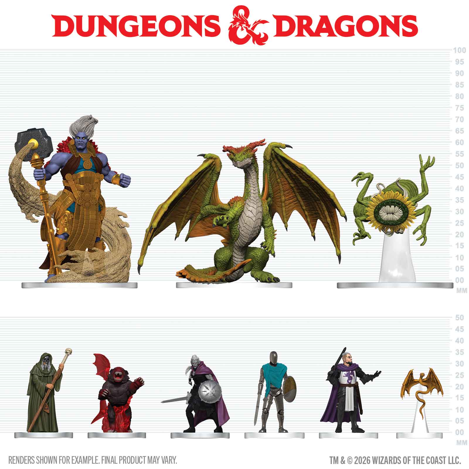 Agreat choice for starting or expanding your collection.
Collect all 46 miniatures, including creatures featured in Forgotten Realms: Adventures in Faerûn and Forgotten Realms: Heroes of Faerûn. 
Features a carefully curated lineup from the Forgotten Realms' most iconic factions, including the idealist Harpers, mercenary Zhentarim, druidic Emerald Enclave, and more.
Each Booster contains 1 large miniature and 3 medium or small miniatures.