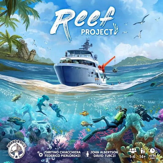 Reef Project is a sandbox euro game, where you travel between the islands (point to point movement), fight for majorities in the map sectors, fulfill missions (cards) and build your special action tableau by collecting crew tiles on your player board. Instead of traveling, you may recharge - it is an active pass, when you activate rewards reached on the VP track, so it becomes more powerful as the game progresses. Each player board comes with unique ability and it can be flipped to the B side for more asymm