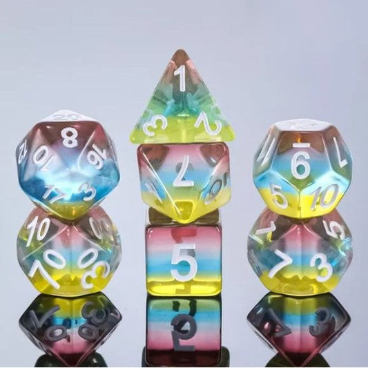 The perfect companion for your gaming needs! These HD acrylic dice are exactly what you've been searching for that upcoming game night with the group. This set includes one of each: d20, d12, d10, d10 (percentile), d8, d6, and a d4 (7 dice in total)