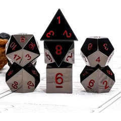 Galactic Dice Premium Metal Dice Sets - Black Metal & Red Set of 7 Dice with Tin | Galactic Toys & Collectibles