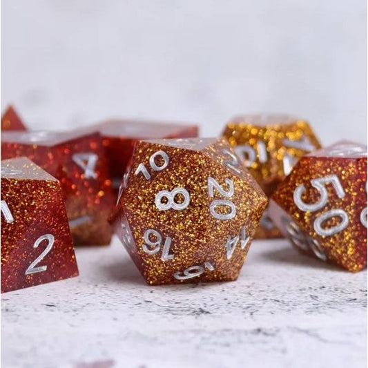 Galactic Dice Acrylic HD Sharp Edge Dice Sets - The Glorious (Bronze & Gold) Set of 7 Dice