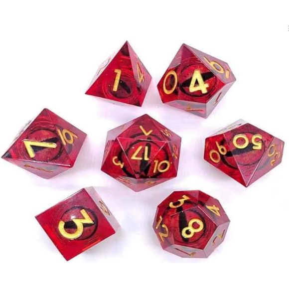 The perfect companion for your gaming needs! These premium, high-end resin are exactly what you've been searching for that upcoming game night with the group. These dice are quality resin with nice weight to them and engraved each with crisp, easy-to-read numerals. Many styles and colors are available.

This set includes one of each: d20, d12, d10, d10 (percentile), d8, d6, and a d4 (7 dice in total)! 

WARNING: These dice are extra sharp! Use with caution