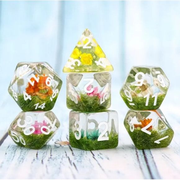 Galactic Dice Premium Dice Sets - Blossoms Acrylic Set of 7 Dice | Galactic Toys & Collectibles