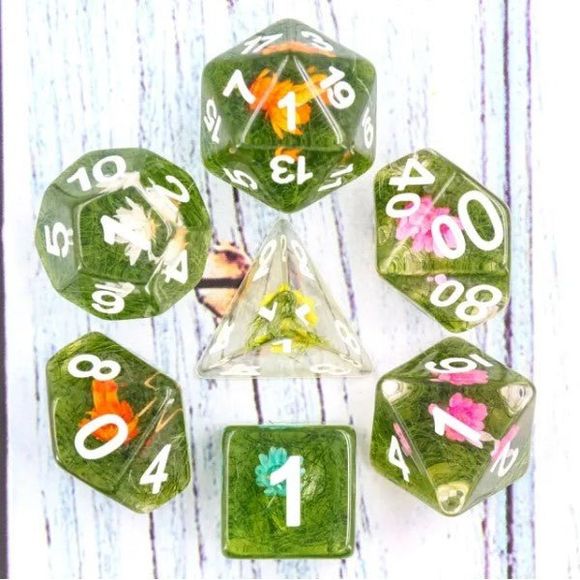 Galactic Dice Premium Dice Sets - Blossoms Acrylic Set of 7 Dice | Galactic Toys & Collectibles