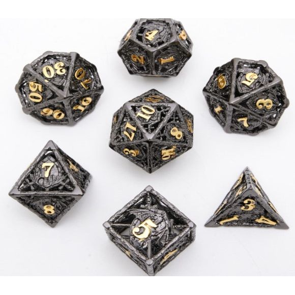 The perfect companion for your gaming needs! These premium dice are exactly what you've been searching for that upcoming game night with the group. Stored in a quality, brushed metal tin with foam insert. These dice are engraved with crisp, easy-to-read numerals. Many styles and colors are available.

This set includes on of each: d20, d12, d10, d10 (percentile), d8, d6, and a d4 (7 dice in total). All inside the Galactic Toys Dice Tin.