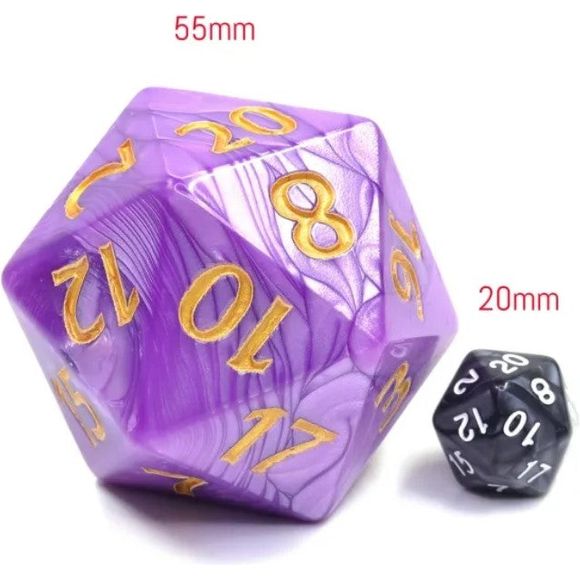 Jumbo Acrylic D20 dice for board games.