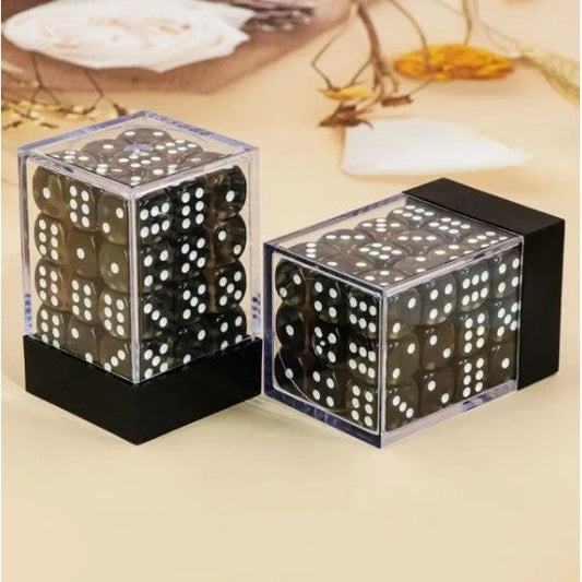 36 individual D6 dice in a container.