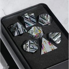 Galactic Dice Premium Dice Sets - Lightening Rainbow Silver w/ Rainbow Stripe Set of 7 Dice with Tin | Galactic Toys & Collectibles