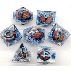 The perfect companion for your gaming needs! These premium, high-end resin are exactly what you've been searching for that upcoming game night with the group. These dice are quality resin with nice weight to them and engraved each with crisp, easy-to-read numerals. Many styles and colors are available.

This set includes one of each: d20, d12, d10, d10 (percentile), d8, d6, and a d4 (7 dice in total)! 

WARNING: These dice are extra sharp! Use with caution