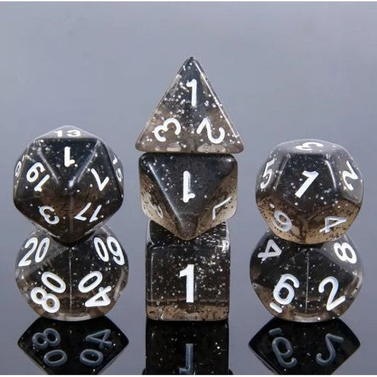 A 7 pcs Polyhedral dice set used for Dungeons and Dragons, MTG , RPG Games etc. The dice included are 1- D4,1- D6,1- D8,1- D10,1- D00,1- D12, and 1- D20