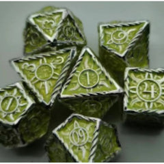 The perfect companion for your gaming needs! These premium die-cast polyhedral dice are exactly what you've been searching for that upcoming game night with the group. Stored in a quality, brushed metal tin with foam insert. These dice are a rich metal with nice weight to them and engraved each with crisp, easy-to-read numerals. Many styles and colors are available.

This set includes one of each: d20, d12, d10, d10 (percentile), d8, d6, and a d4 (7 dice in total). All inside the Galactic Toys Dice Tin.