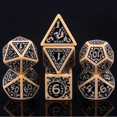 A 7 pcs Polyhedral dice set used for Dungeons and Dragons, MTG , RPG Games etc. The dice included are 1- D4,1- D6,1- D8,1- D10,1- D00,1- D12, and 1- D20