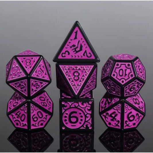 A 7 pcs Polyhedral dice set used for Dungeons and Dragons, MTG , RPG Games etc. The dice included are 1- D4,1- D6,1- D8,1- D10,1- D00,1- D12, and 1- D20