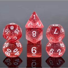 A 7 pcs Polyhedral dice set used for Dungeons and Dragons, MTG , RPG Games etc. The dice included are 1- D4,1- D6,1- D8,1- D10,1- D00,1- D12, and 1- D20