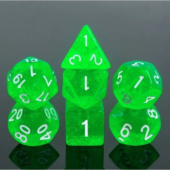 A 7 pcs Polyhedral dice set used for Dungeons and Dragons, MTG , RPG Games etc. The dice included are 1- D4,1- D6,1- D8,1- D10,1- D00,1- D12, and 1- D20